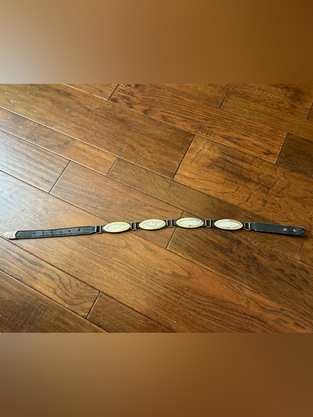 Women’s Black Western Concho Cowboy Belt with Genuine Cow hair Inlay
